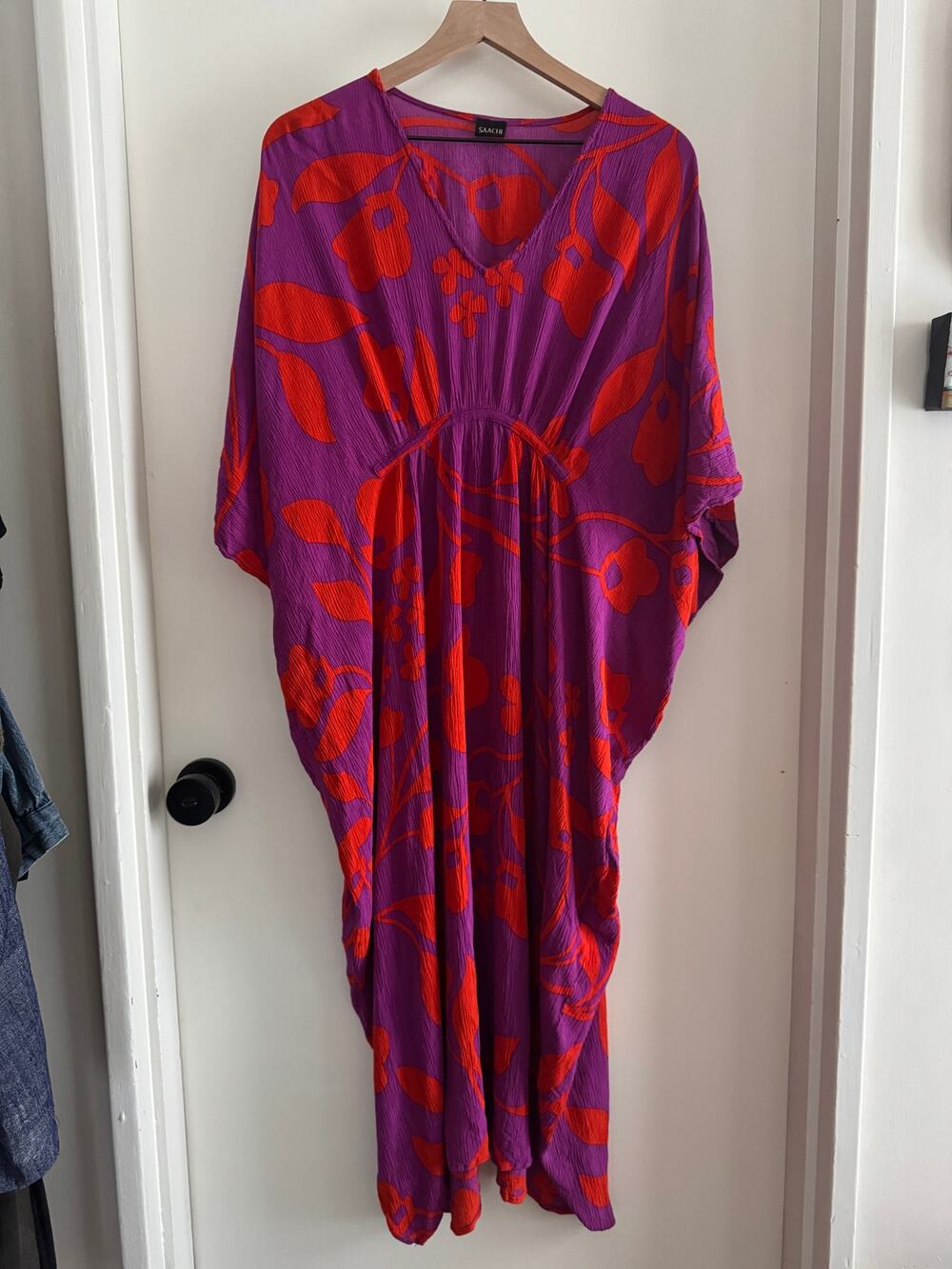 SAACHI purple & red big floral pattern maxi kaftan dress